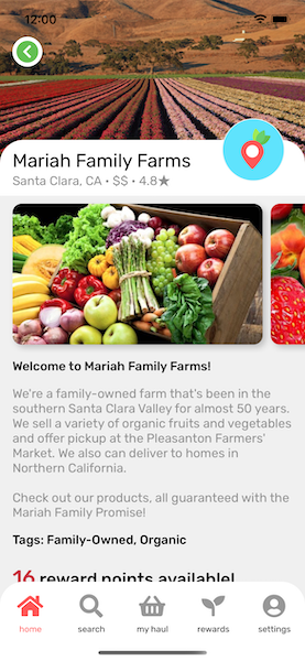 Vendor page for "Mariah Family Farms"