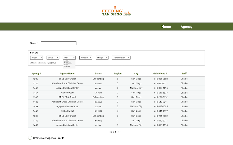 Screenshot of the distribution web app search page