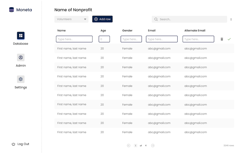 Screenshot of the Moneta website dashboard