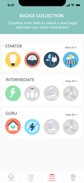 Screenshot of the green home app badges page