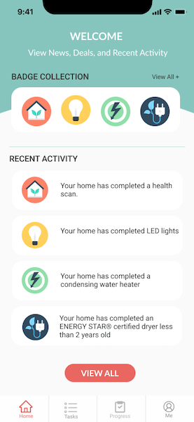 Screenshot of the green home app home page